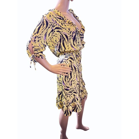 NWT‎ ESQUALO Wrap Dress Zebra Print Yellow Black  Size 8, Ruffle Feminine - Picture 14 of 16